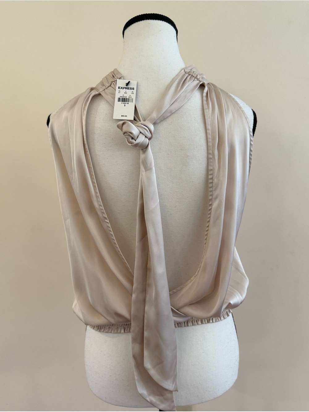Express Sleeveless Halter Neck Satin Top in Taupe size small - Picture 3 of 6